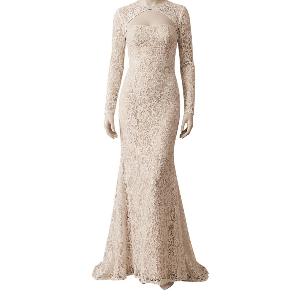 Lulus Neska White and Beige Lace Maxi Dress and Shrug Set Large NWT